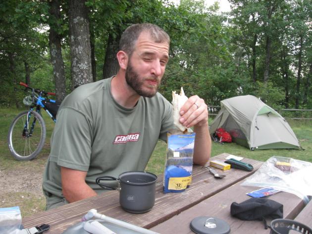 Brent enjoys dinner at the Tomahawk Creek Campground