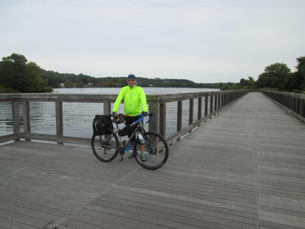 The floating bridge over Summit Lake on the Ohio & Erie Canal Towpath Trail