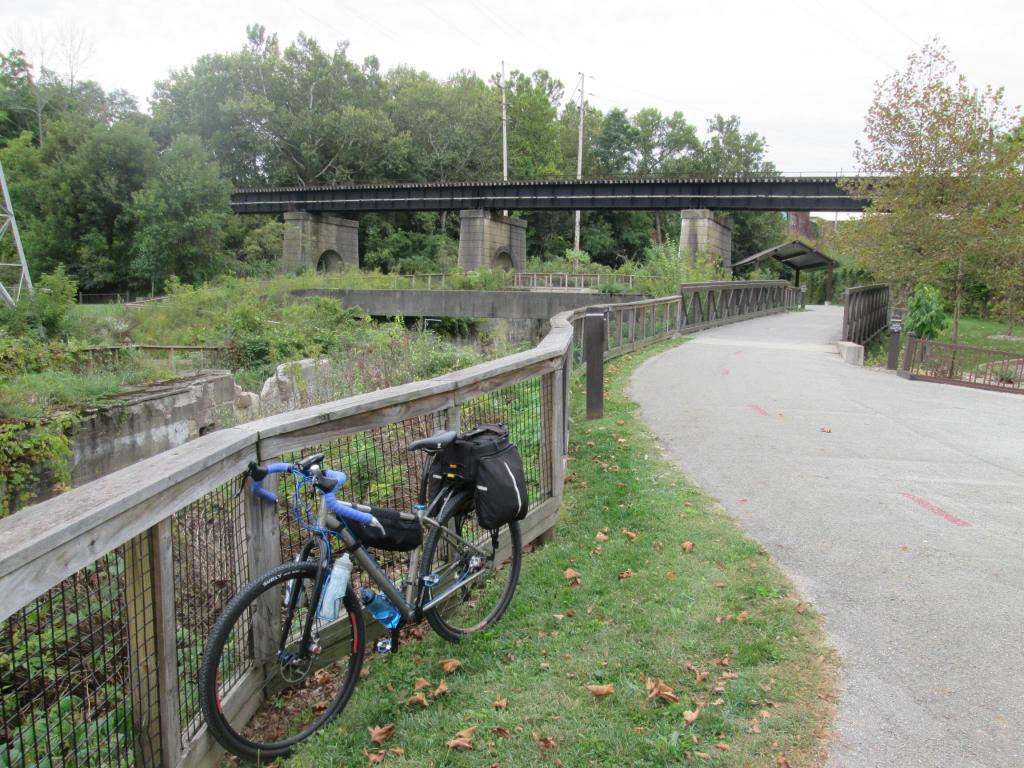 Looking south on the Ohio & Erie Canal Towpath Trail in Cascade Locks Park in Akron, Ohio