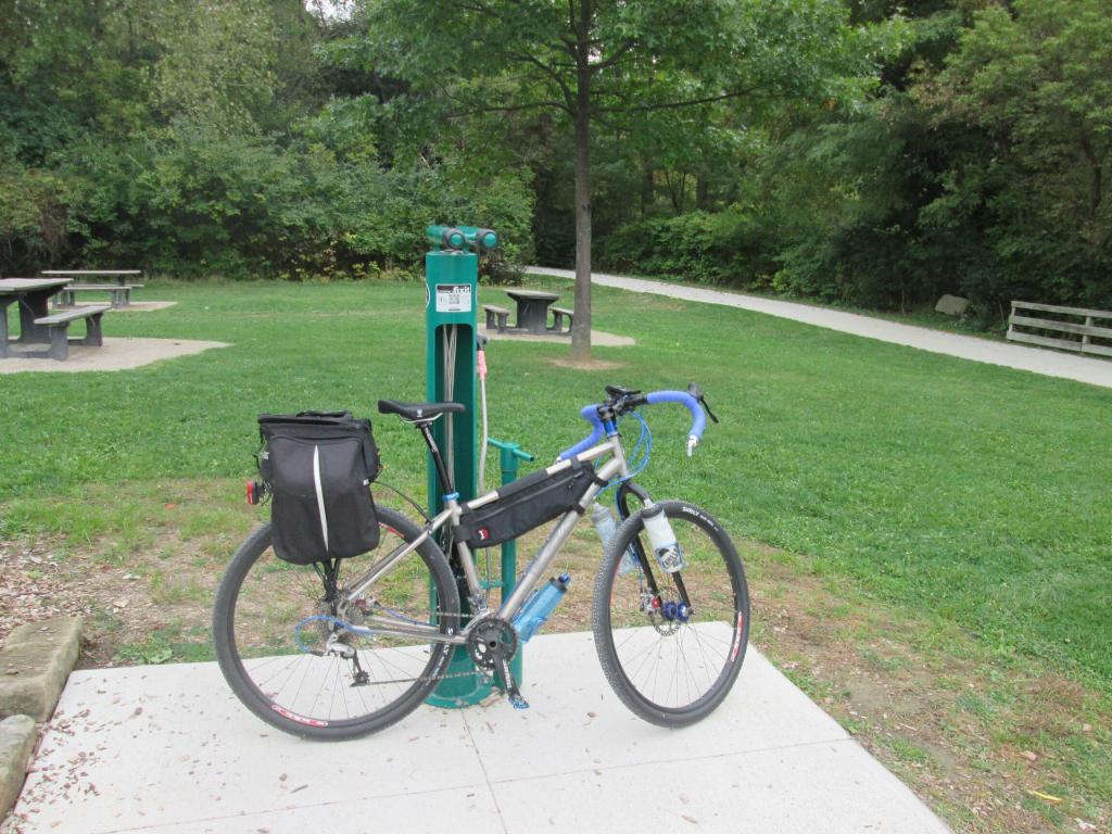 Bike repair station at the Memorial Parkway Trailhead on the Ohio & Erie Canal Towpath Trail