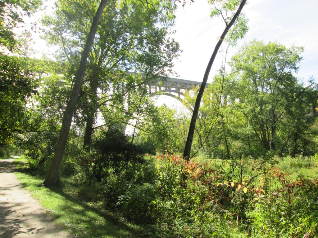 The Brecksville-Northfield High Level Bridge as seen from the Ohio & Erie Canal Towpath Trail in the Cuyahoga Valley National Park