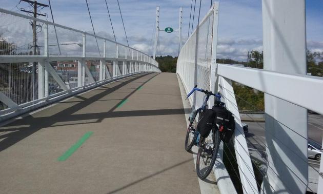 The Ohio & Erie Canal suspension bridge over Granger Road in Valley View, Ohio