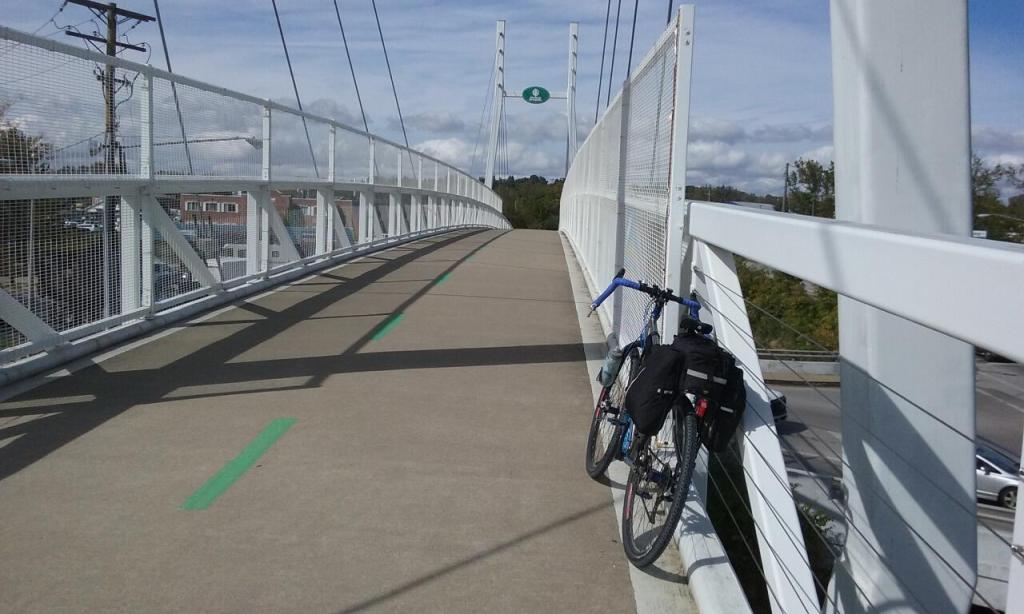 The Ohio & Erie Canal suspension bridge over Granger Road in Valley View, Ohio